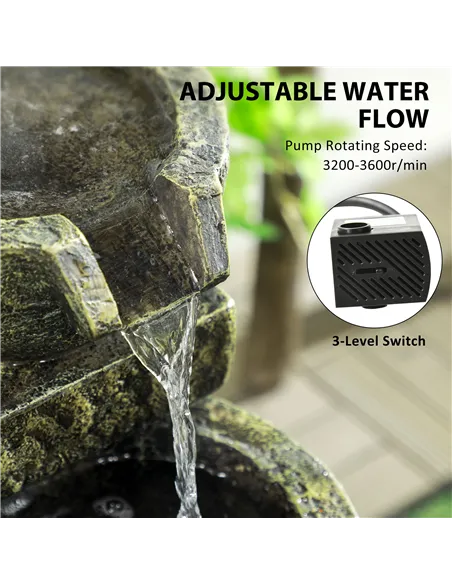 Outsunny Garden Water Feature Waterfall Fountain with 4-Tier Stone Look Bowls, Adjustable Flow, Black and Yellow
