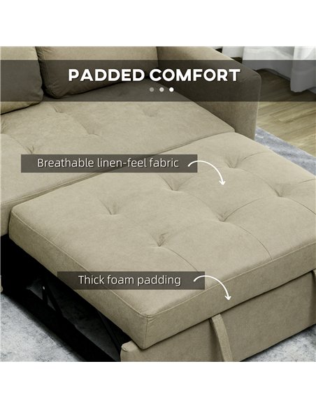 HOMCOM Loveseat Sofa Bed, Convertible Bed Settee with 2 Cushions, Side Pockets for Living Room, Light Brown