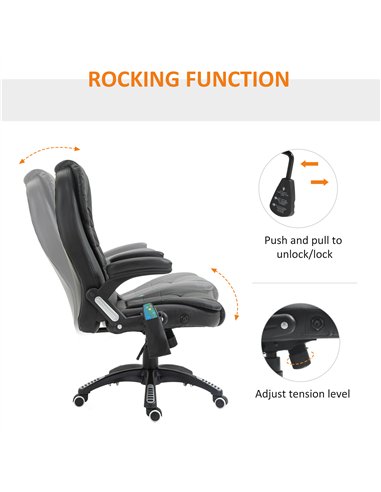 HOMCOM 6-Point Massage Office Chair with Seat Heated for Home Office, PU Leather High Back Executive Desk Chair with Adjustable 