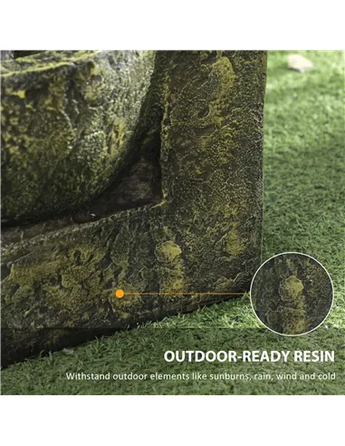 Outsunny Garden Water Feature Waterfall Fountain with 4-Tier Stone Look Bowls, Adjustable Flow, Black and Yellow