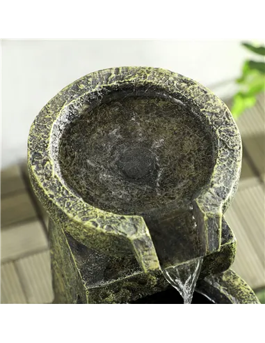 Outsunny Garden Water Feature Waterfall Fountain with 4-Tier Stone Look Bowls, Adjustable Flow, Black and Yellow