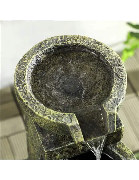 Outsunny Garden Water Feature Waterfall Fountain with 4-Tier Stone Look Bowls, Adjustable Flow, Black and Yellow