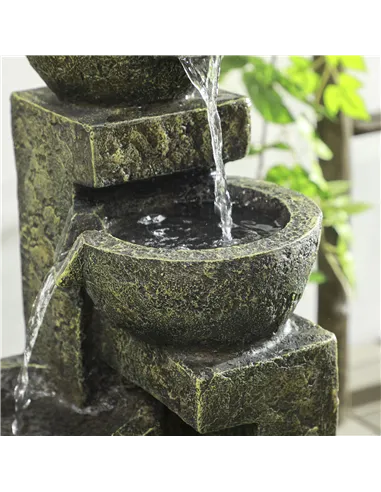 Outsunny Garden Water Feature Waterfall Fountain with 4-Tier Stone Look Bowls, Adjustable Flow, Black and Yellow