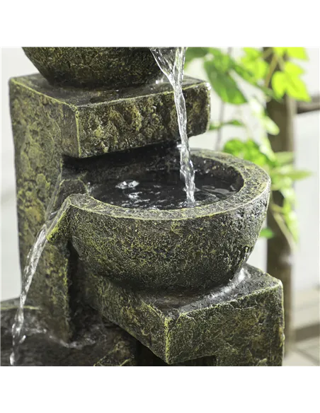 Outsunny Garden Water Feature Waterfall Fountain with 4-Tier Stone Look Bowls, Adjustable Flow, Black and Yellow
