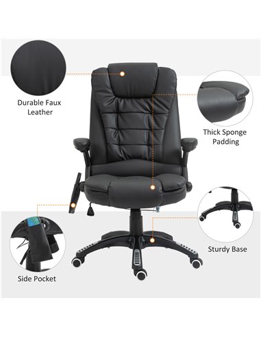 HOMCOM 6-Point Massage Office Chair with Seat Heated for Home Office, PU Leather High Back Executive Desk Chair with Adjustable 