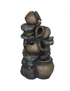 Outsunny Solar Powered Garden Water Feature with LED Lights and Pump, 4 Tier Cascading Water Fountain for Indoor/Outdoor, Jars W