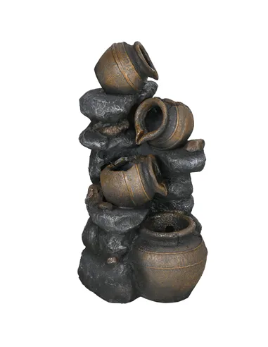 Outsunny Solar Powered Garden Water Feature with LED Lights and Pump, 4 Tier Cascading Water Fountain for Indoor/Outdoor, Jars W