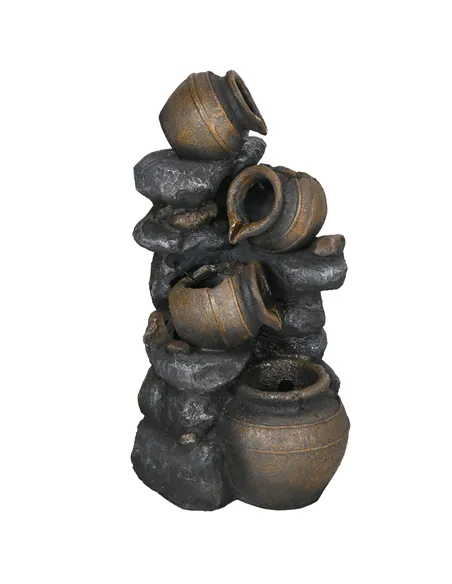 Outsunny Solar Powered Garden Water Feature with LED Lights and Pump, 4 Tier Cascading Water Fountain for Indoor/Outdoor, Jars W