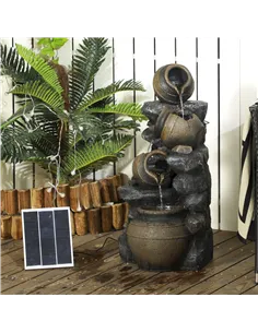 Outsunny Solar Powered Garden Water Feature with LED Lights and Pump, 4 Tier Cascading Water Fountain for Indoor/Outdoor, Jars W 2