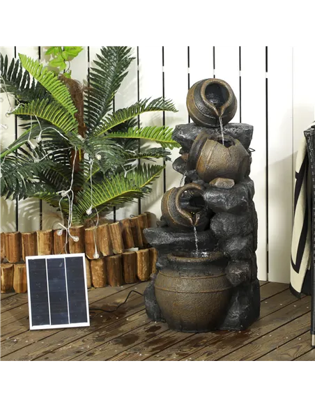 Outsunny Solar Powered Garden Water Feature with LED Lights and Pump, 4 Tier Cascading Water Fountain for Indoor/Outdoor, Jars W