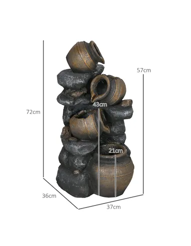 Outsunny Solar Powered Garden Water Feature with LED Lights and Pump, 4 Tier Cascading Water Fountain for Indoor/Outdoor, Jars W