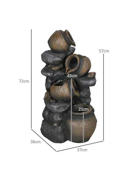 Outsunny Solar Powered Garden Water Feature with LED Lights and Pump, 4 Tier Cascading Water Fountain for Indoor/Outdoor, Jars W