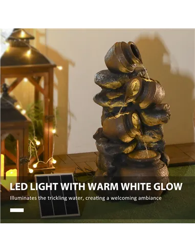 Outsunny Solar Powered Garden Water Feature with LED Lights and Pump, 4 Tier Cascading Water Fountain for Indoor/Outdoor, Jars W