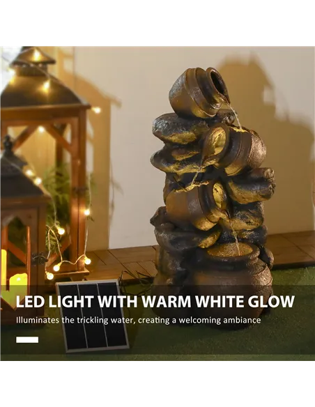 Outsunny Solar Powered Garden Water Feature with LED Lights and Pump, 4 Tier Cascading Water Fountain for Indoor/Outdoor, Jars W
