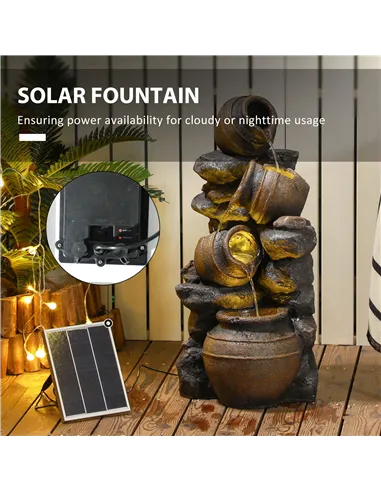 Outsunny Solar Powered Garden Water Feature with LED Lights and Pump, 4 Tier Cascading Water Fountain for Indoor/Outdoor, Jars W