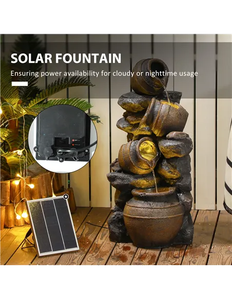 Outsunny Solar Powered Garden Water Feature with LED Lights and Pump, 4 Tier Cascading Water Fountain for Indoor/Outdoor, Jars W