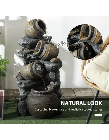 Outsunny Solar Powered Garden Water Feature with LED Lights and Pump, 4 Tier Cascading Water Fountain for Indoor/Outdoor, Jars W