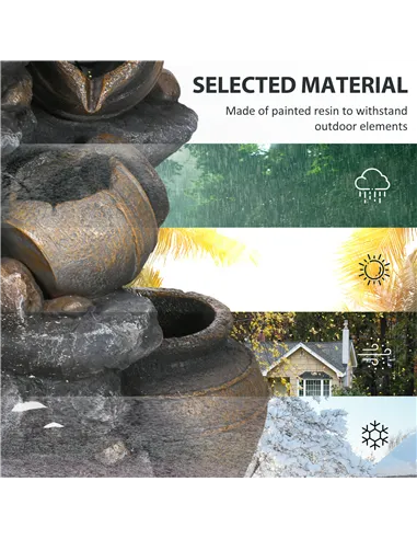 Outsunny Solar Powered Garden Water Feature with LED Lights and Pump, 4 Tier Cascading Water Fountain for Indoor/Outdoor, Jars W