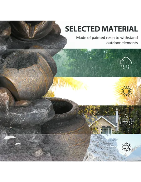 Outsunny Solar Powered Garden Water Feature with LED Lights and Pump, 4 Tier Cascading Water Fountain for Indoor/Outdoor, Jars W