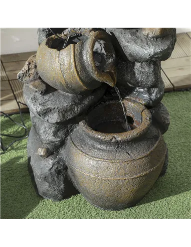 Outsunny Solar Powered Garden Water Feature with LED Lights and Pump, 4 Tier Cascading Water Fountain for Indoor/Outdoor, Jars W