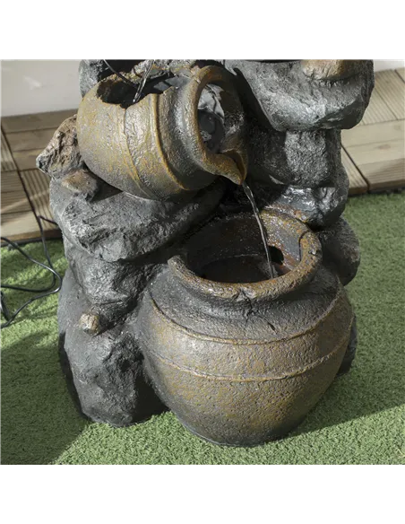 Outsunny Solar Powered Garden Water Feature with LED Lights and Pump, 4 Tier Cascading Water Fountain for Indoor/Outdoor, Jars W