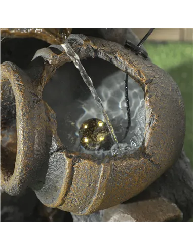 Outsunny Solar Powered Garden Water Feature with LED Lights and Pump, 4 Tier Cascading Water Fountain for Indoor/Outdoor, Jars W