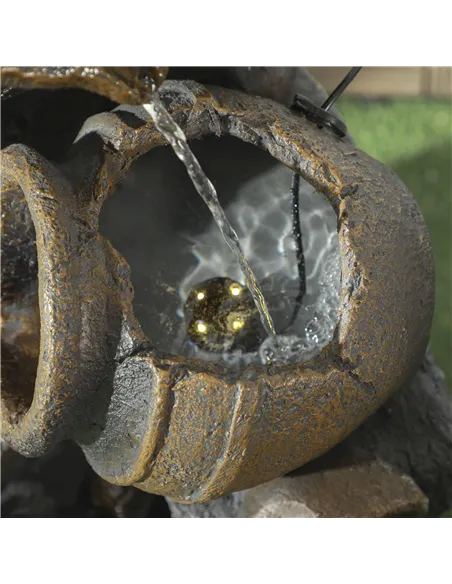 Outsunny Solar Powered Garden Water Feature with LED Lights and Pump, 4 Tier Cascading Water Fountain for Indoor/Outdoor, Jars W