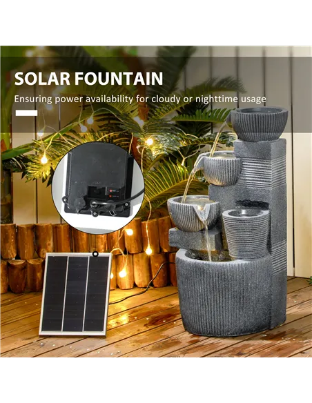 Outsunny Solar Powered Outdoor Water Fountain - Dark Grey