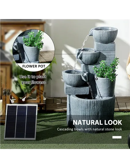 Outsunny Solar Powered Outdoor Water Fountain - Dark Grey