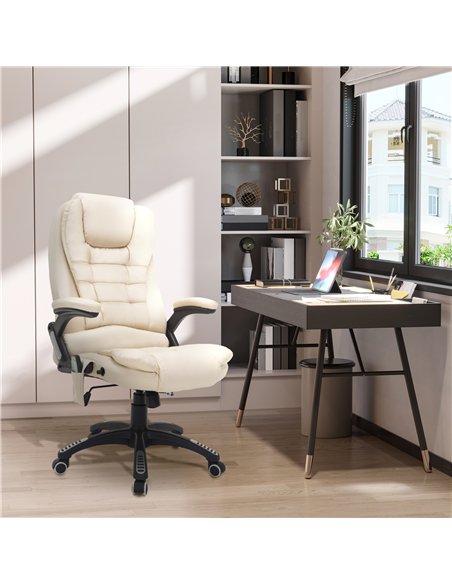 HOMCOM 6-Point Massage Office Chair with Seat Heated for Home Office, PU Leather High Back Executive Desk Chair with Adjustable 