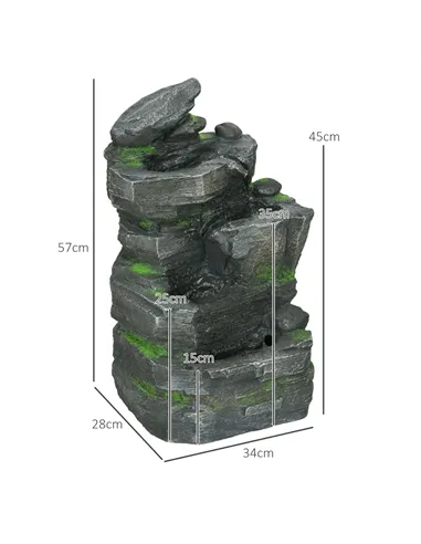Outsunny Garden Water Feature with LED Lights - Dark Grey