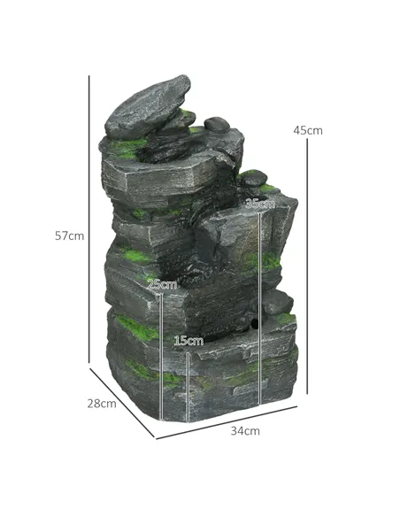 Outsunny Garden Water Feature with LED Lights - Dark Grey