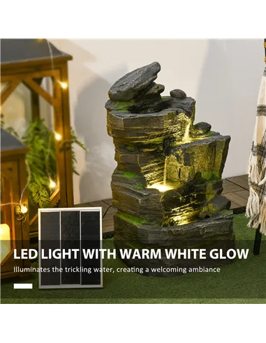 Outsunny Garden Water Feature with LED Lights - Dark Grey