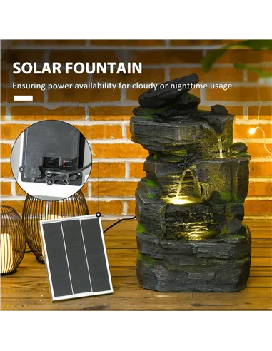 Outsunny Garden Water Feature with LED Lights - Dark Grey