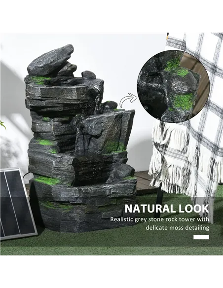 Outsunny Garden Water Feature with LED Lights - Dark Grey