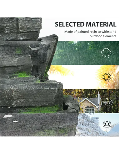 Outsunny Garden Water Feature with LED Lights - Dark Grey
