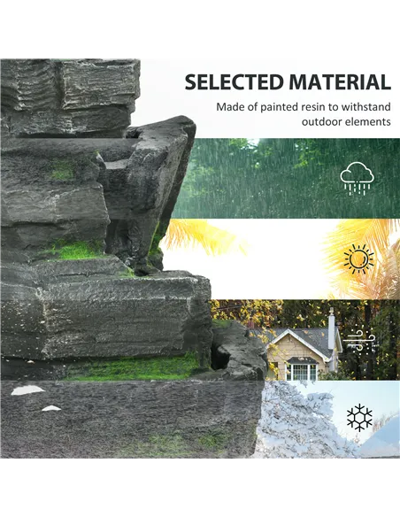 Outsunny Garden Water Feature with LED Lights - Dark Grey