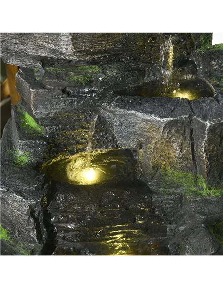 Outsunny Garden Water Feature with LED Lights - Dark Grey