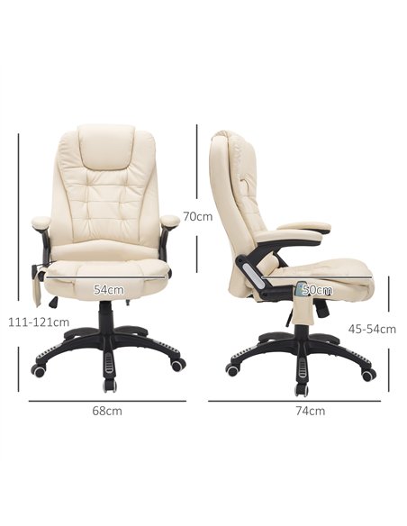 HOMCOM 6-Point Massage Office Chair with Seat Heated for Home Office, PU Leather High Back Executive Desk Chair with Adjustable 