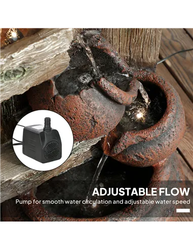 Outsunny 2-in-1 Waterfall Fountain with Birdhouse, Resin Garden Water Fountain with LED Lights Pump, Cascading Garden Water Feat