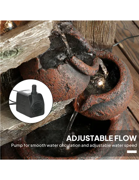 Outsunny 2-in-1 Waterfall Fountain with Birdhouse, Resin Garden Water Fountain with LED Lights Pump, Cascading Garden Water Feat