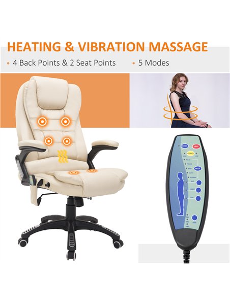HOMCOM 6-Point Massage Office Chair with Seat Heated for Home Office, PU Leather High Back Executive Desk Chair with Adjustable 