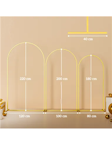 Outsunny Wedding Arch Frame Set, 2.2, 2, 1.8 m Metal Arch Backdrop Stand Set of 3, Balloon Arch Stand Set for Birthday Party, Br