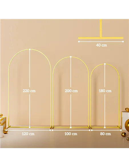 Outsunny Wedding Arch Frame Set, 2.2, 2, 1.8 m Metal Arch Backdrop Stand Set of 3, Balloon Arch Stand Set for Birthday Party, Br