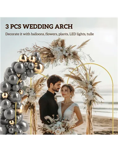 Outsunny Wedding Arch Frame Set, 2.2, 2, 1.8 m Metal Arch Backdrop Stand Set of 3, Balloon Arch Stand Set for Birthday Party, Br