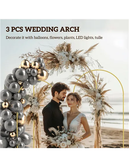 Outsunny Wedding Arch Frame Set, 2.2, 2, 1.8 m Metal Arch Backdrop Stand Set of 3, Balloon Arch Stand Set for Birthday Party, Br