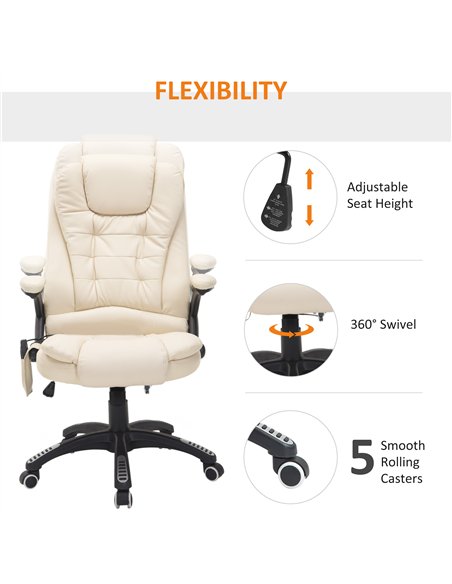 HOMCOM 6-Point Massage Office Chair with Seat Heated for Home Office, PU Leather High Back Executive Desk Chair with Adjustable 