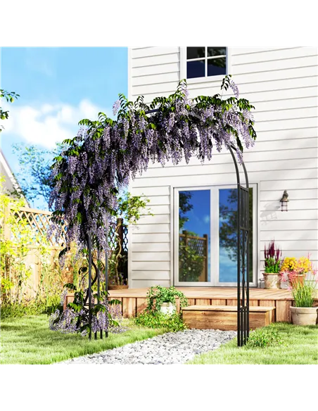 Outsunny Steel Garden Arch, 2.2m High x 1.5m Wide Metal Garden Trellis for Climbing Plants Roses Wisteria Vines, Outdoor Wedding