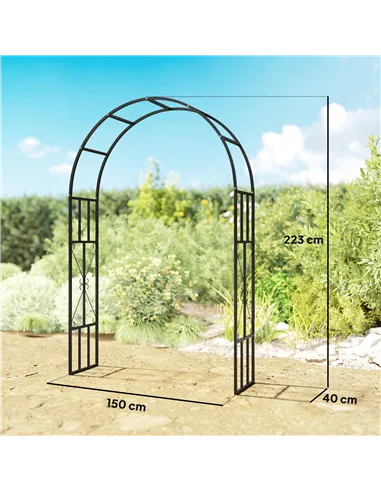 Outsunny Steel Garden Arch, 2.2m High x 1.5m Wide Metal Garden Trellis for Climbing Plants Roses Wisteria Vines, Outdoor Wedding
