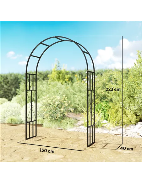 Outsunny Steel Garden Arch, 2.2m High x 1.5m Wide Metal Garden Trellis for Climbing Plants Roses Wisteria Vines, Outdoor Wedding